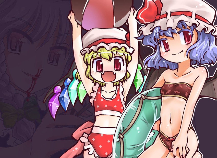 remilia scarlet, flandre scarlet, and izayoi sakuya (touhou) drawn by mizuki_hitoshi