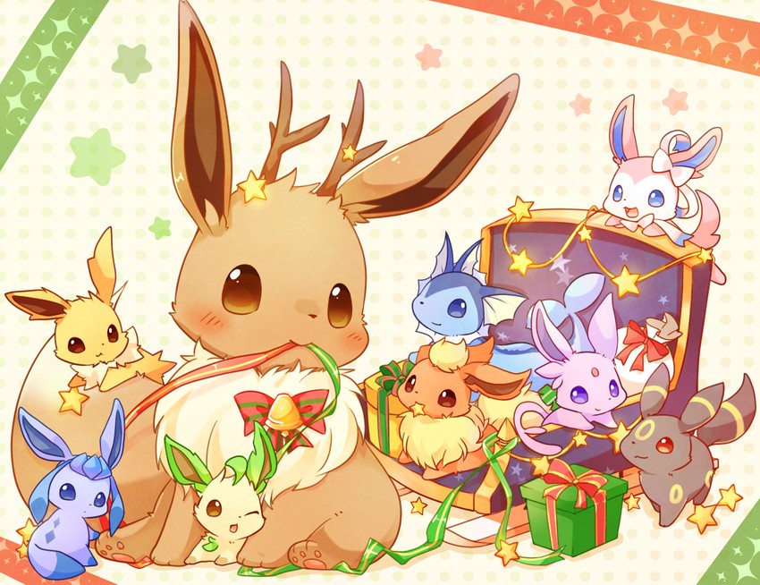 eevee, sylveon, umbreon, glaceon, vaporeon, and 4 more (pokemon) drawn by ushiina