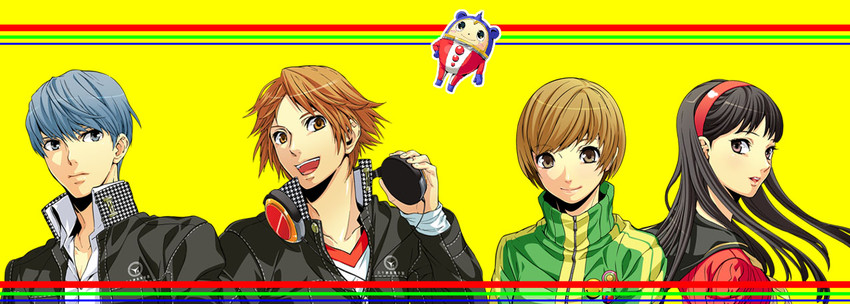 narukami yu, satonaka chie, amagi yukiko, hanamura yousuke, and kuma (persona and 1 more) drawn by koremi2