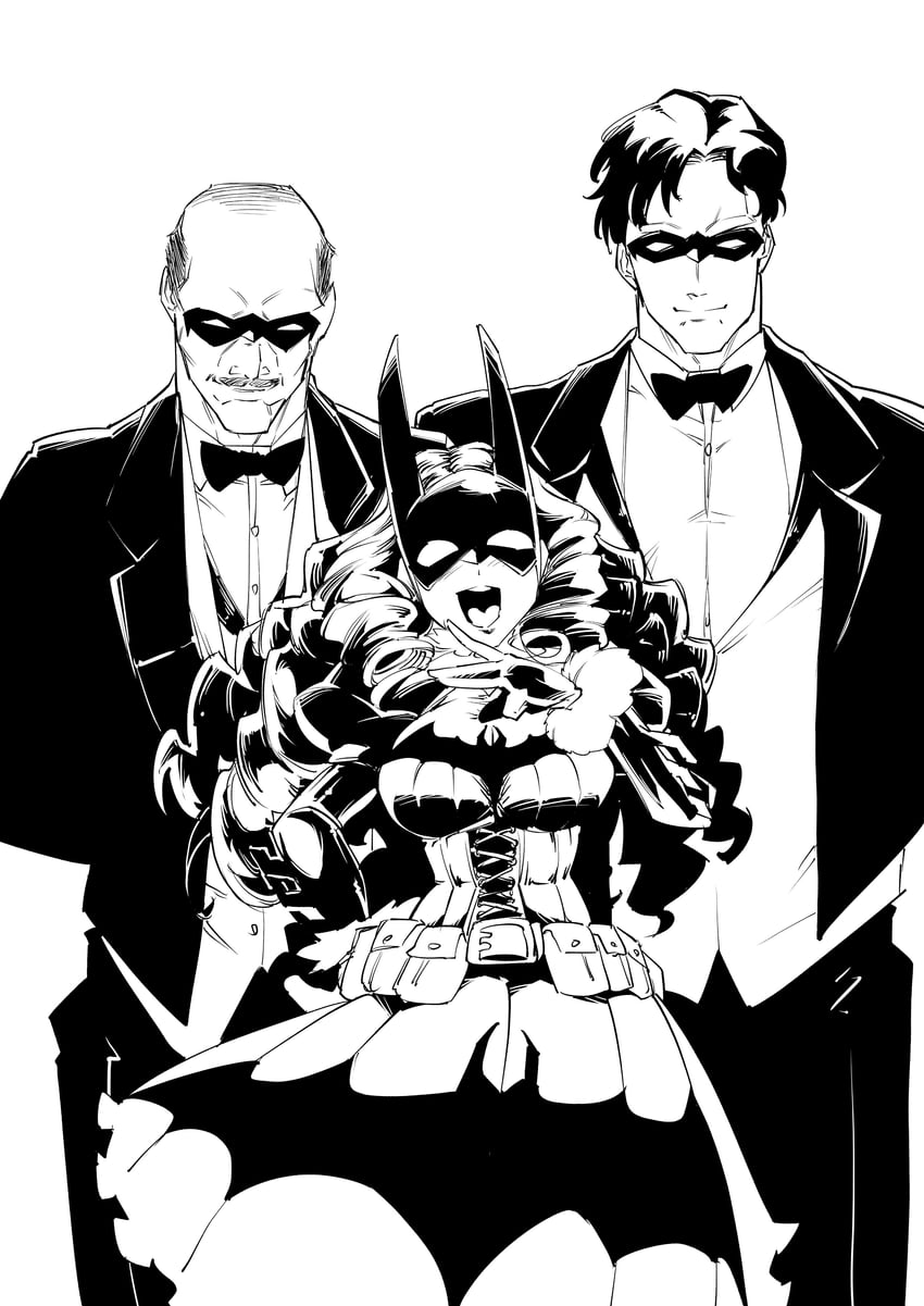 dick grayson, alfred pennyworth, and bat-ojousaman (dc comics and 1 more) drawn by shinkuukan_(tetsuo3)