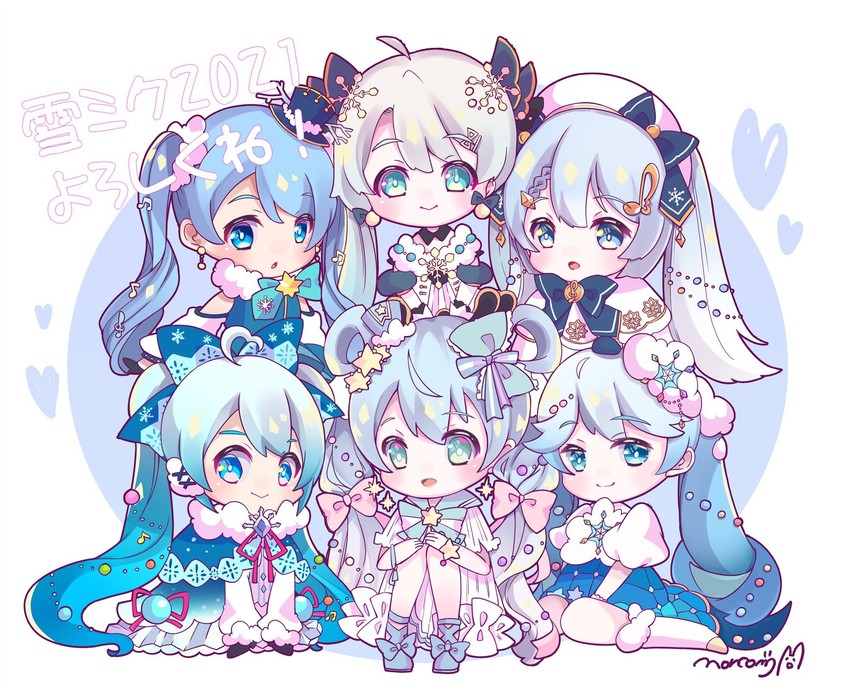 hatsune miku and yuki miku (vocaloid) drawn by nonkomu_(furiten5553)