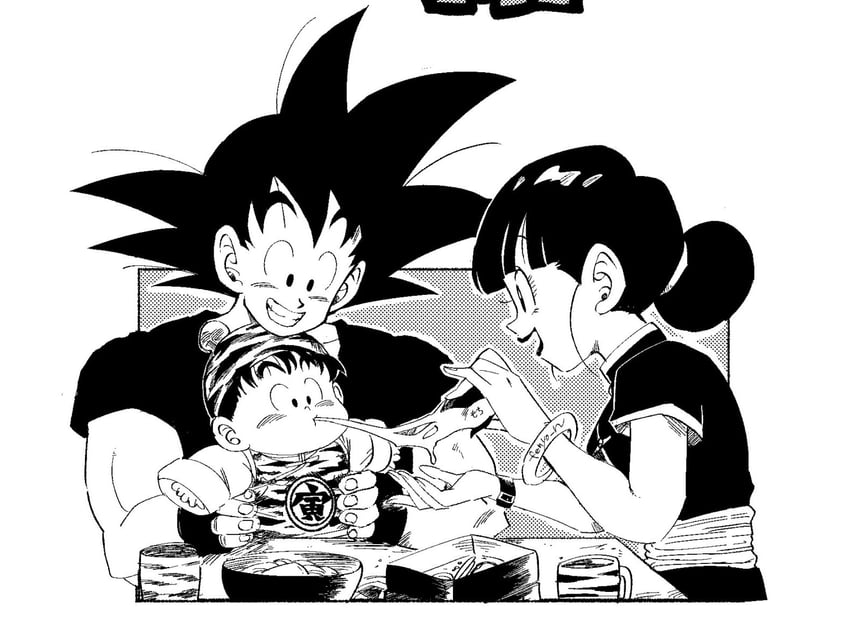 son goku, son gohan, and chi-chi (dragon ball and 1 more) drawn by fenyon