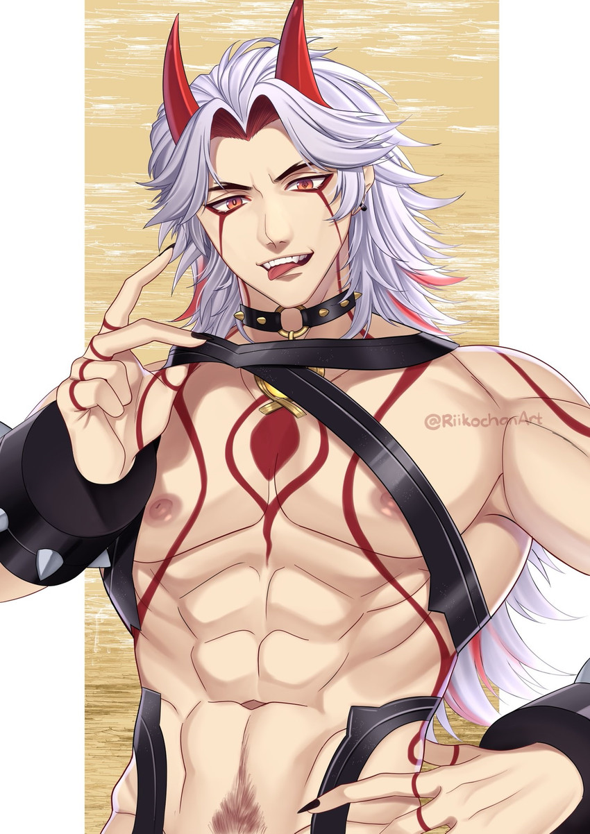 arataki itto (genshin impact) drawn by riikochan