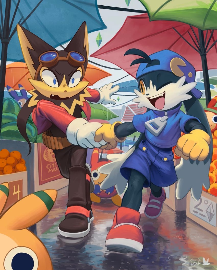 klonoa, moo, and guntz (kaze no klonoa) drawn by chipsgowoah