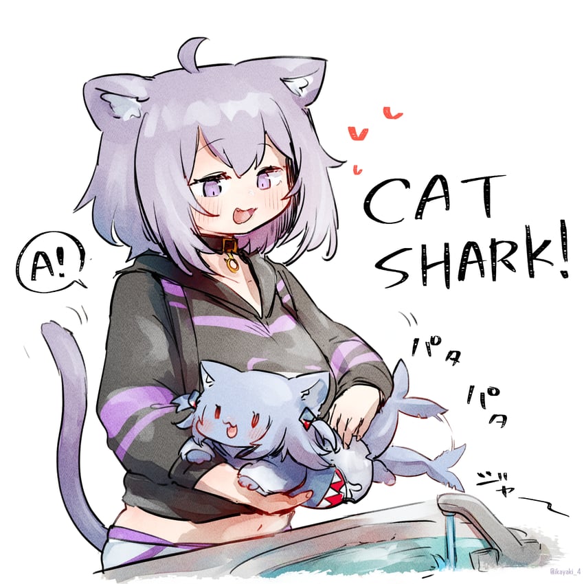 gawr gura and nekomata okayu (hololive and 1 more) drawn by ikayaki_(ikayaki4)
