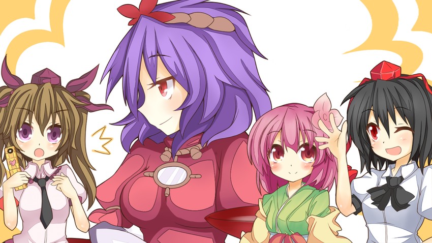 shameimaru aya, yasaka kanako, himekaidou hatate, and hieda no akyuu (touhou) drawn by keyaki_chimaki