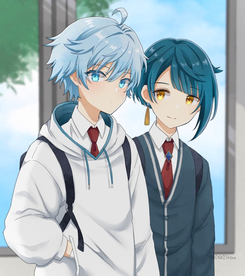 xingqiu and chongyun (genshin impact and 1 more) drawn by kotarou