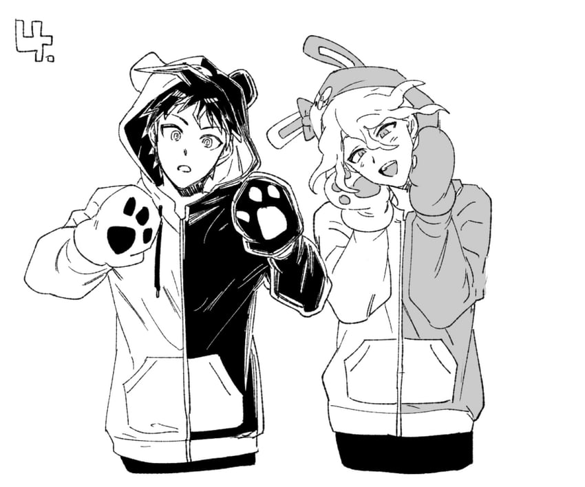 komaeda nagito, hinata hajime, monokuma, and monomi (danganronpa and 1 more) drawn by uurin