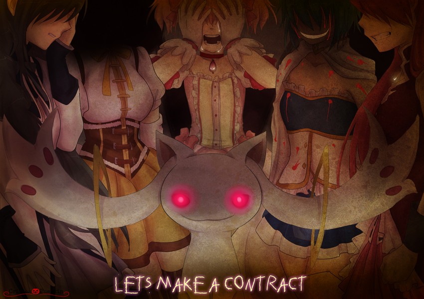 akemi homura, kaname madoka, miki sayaka, sakura kyoko, tomoe mami, and 1 more (mahou shoujo madoka magica) drawn by crimsonpumpkin