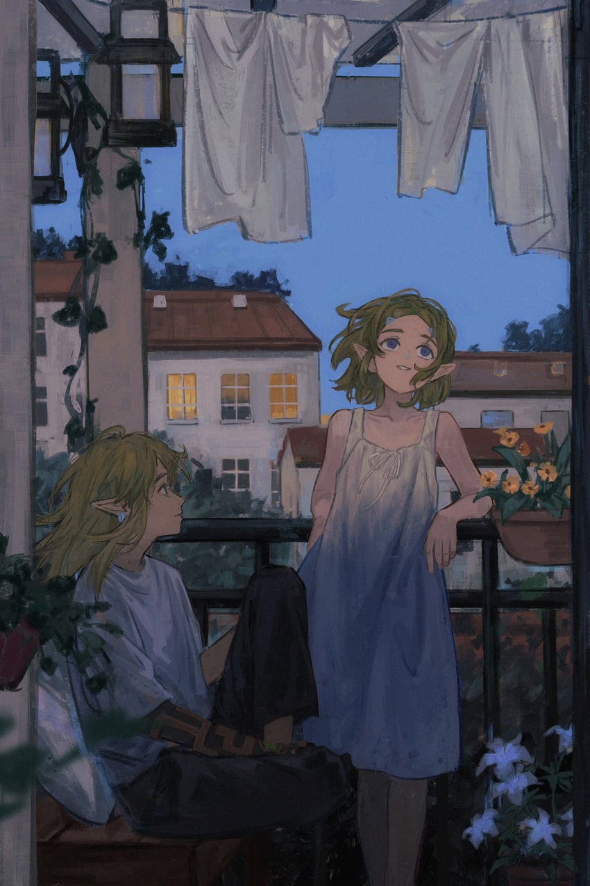 link and princess zelda (the legend of zelda and 1 more) drawn by yuhuan