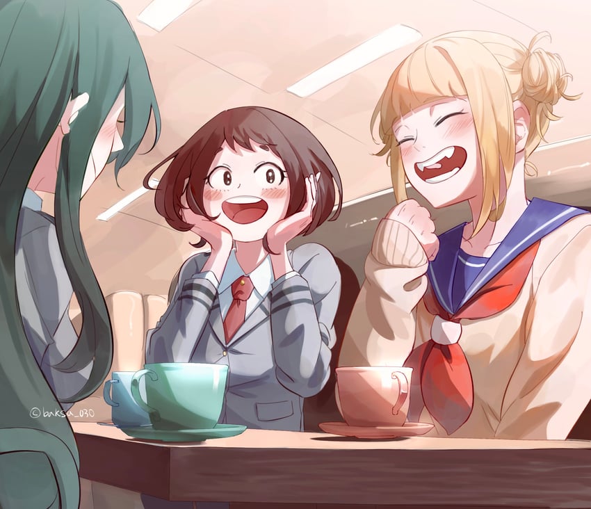 uraraka ochaco, toga himiko, and asui tsuyu (boku no hero academia) drawn by baksa_030