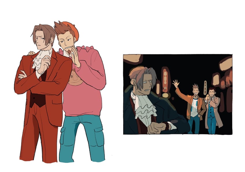 phoenix wright, miles edgeworth, and larry butz (ace attorney) drawn by wwwsumiso