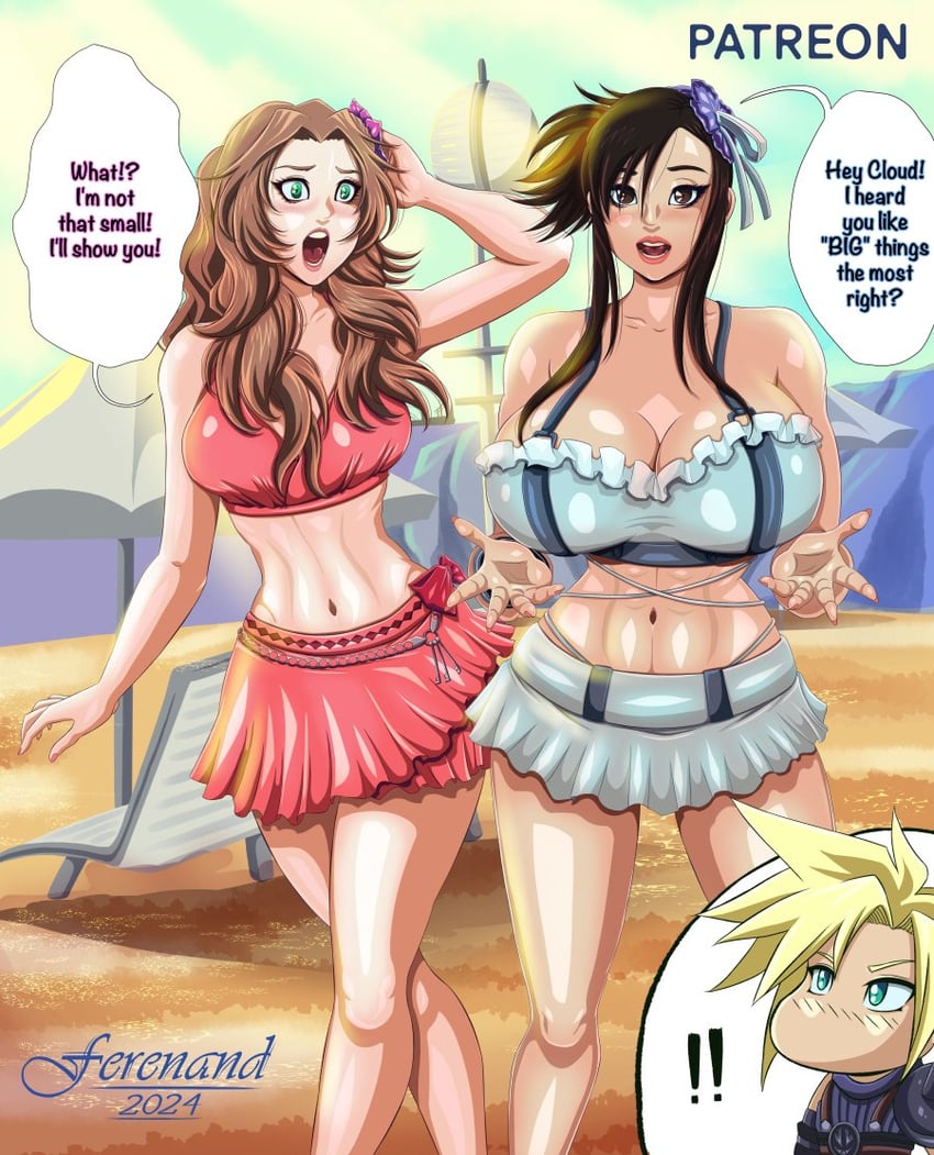 tifa lockhart, cloud strife, and aerith gainsborough (final fantasy and 3 more) drawn by ferenand