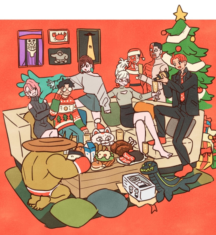 ayase momo, takakura ken, turbo granny, ayase seiko, shiratori aira, and 8 more (dandadan) drawn by takeuchi_ryousuke
