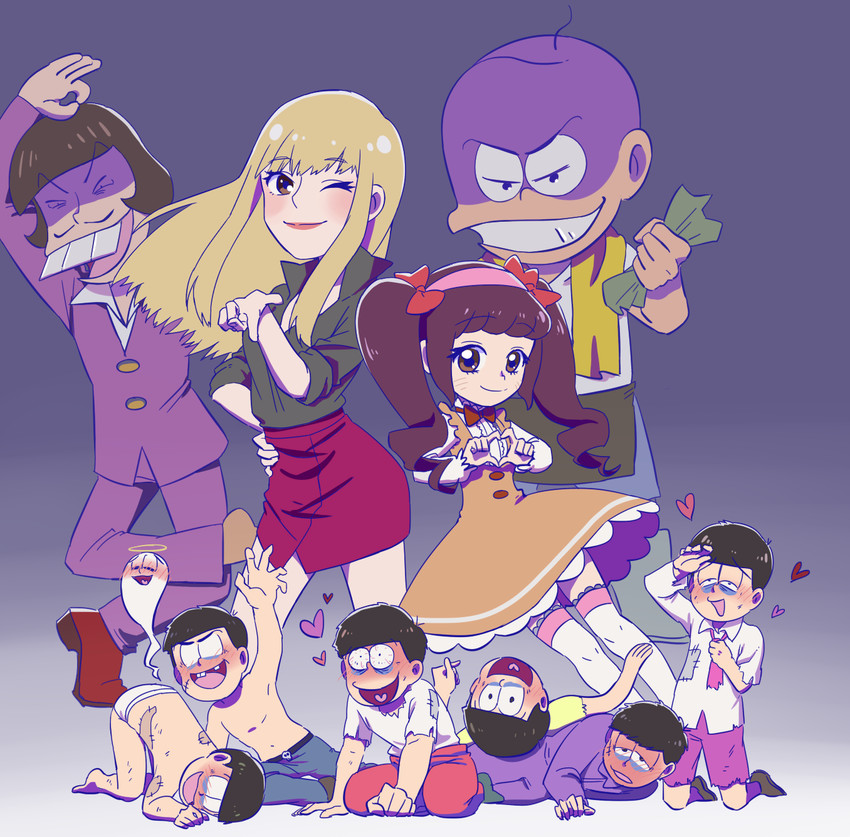 matsuno osomatsu, matsuno karamatsu, matsuno ichimatsu, matsuno jyushimatsu, matsuno choromatsu, and 5 more (osomatsu and 1 more) drawn by mongmung