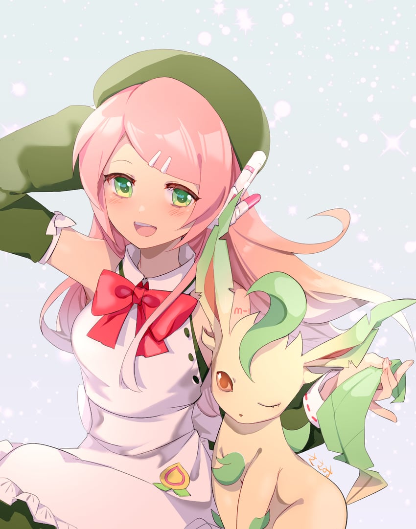 eevee, leafeon, and momone momo (pokemon and 1 more) drawn by torino_sasami