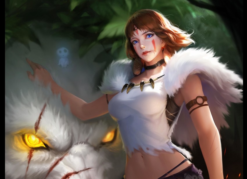 san, kodama, and moro (mononoke hime) drawn by anyuananyuan