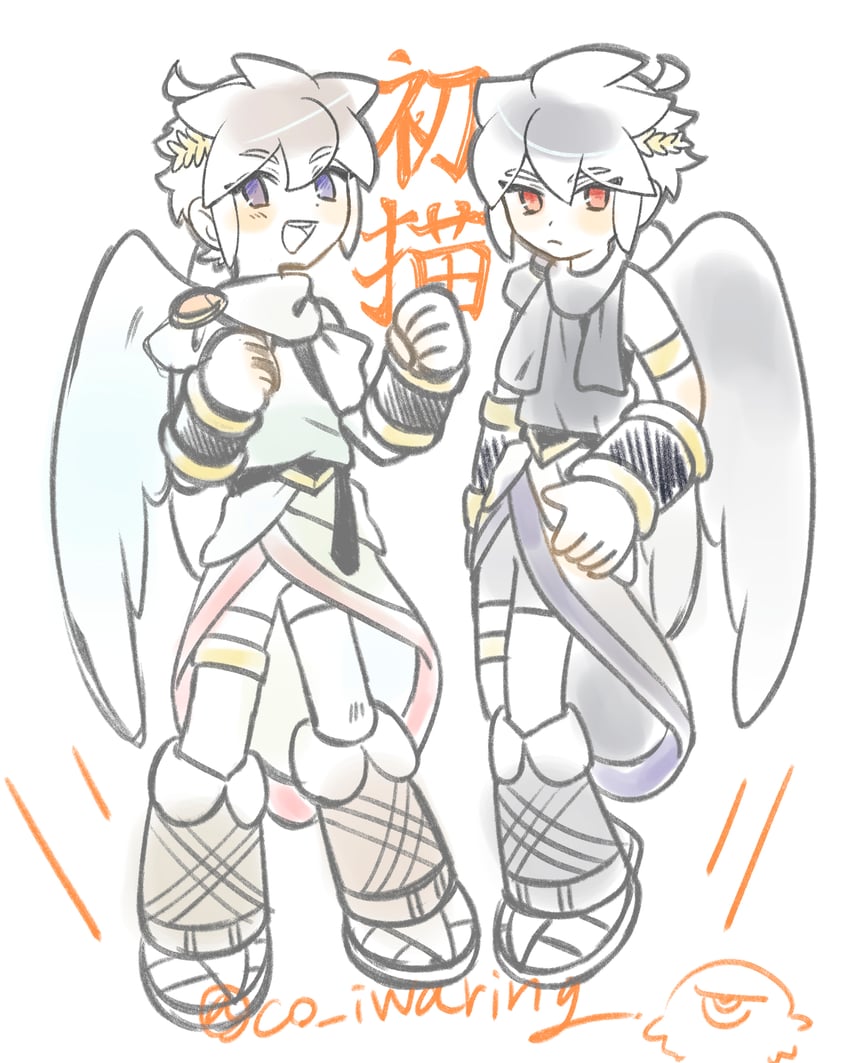 pit, dark pit, and monoeye (kid icarus and 1 more) drawn by ko_iwari_ngo
