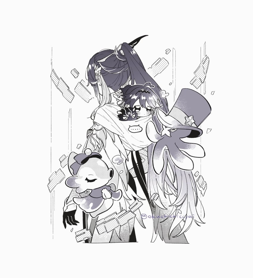 xianyun, surintendante chevalmarin, gentilhomme usher, mademoiselle crabaletta, and gaming (genshin impact) drawn by okuchichiccyai