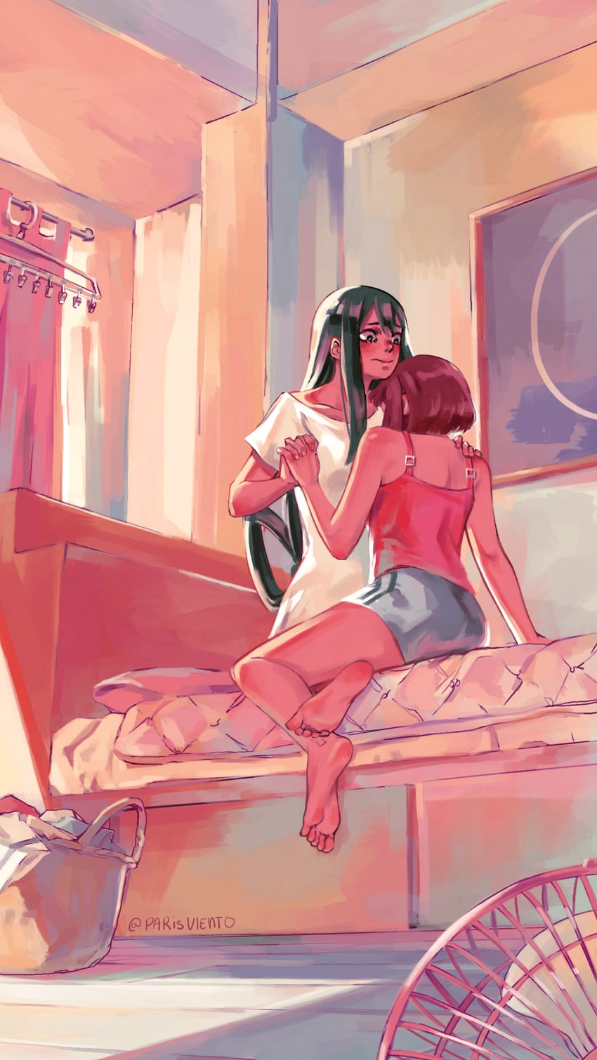 uraraka ochaco and asui tsuyu (boku no hero academia) drawn by parientou