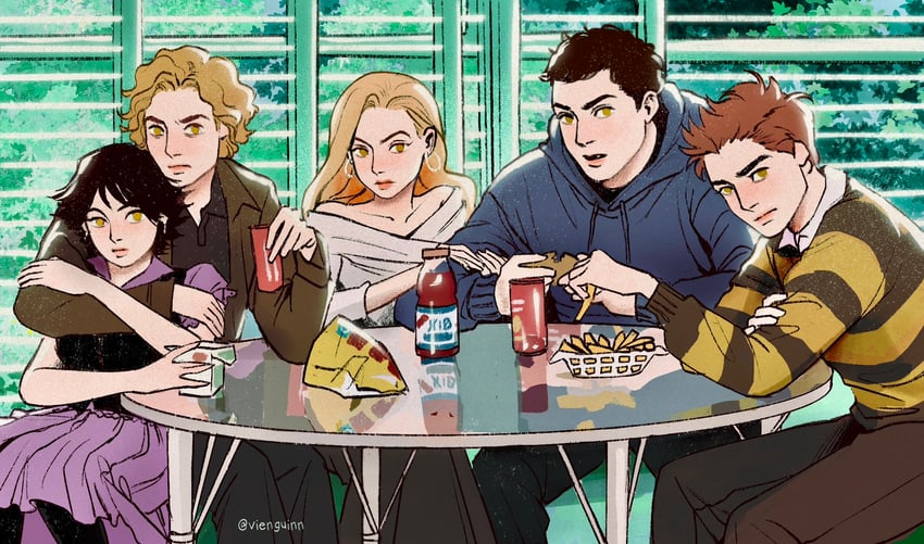 edward cullen, rosalie hale, jasper hale, emmett cullen, and alice cullen (twilight) drawn by vienguinn