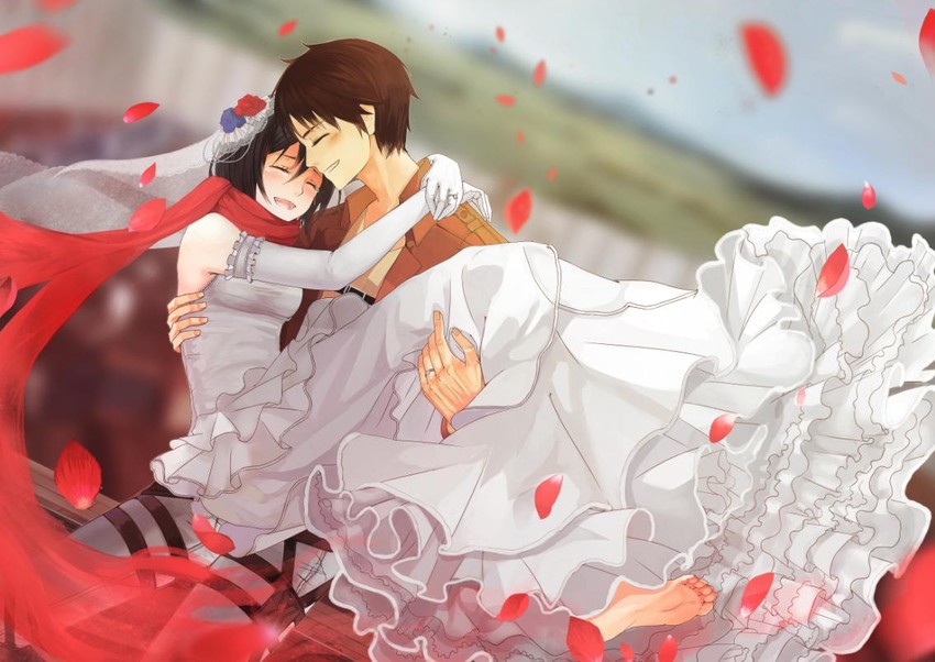 mikasa ackerman and eren yeager (shingeki no kyojin) drawn by object_spring