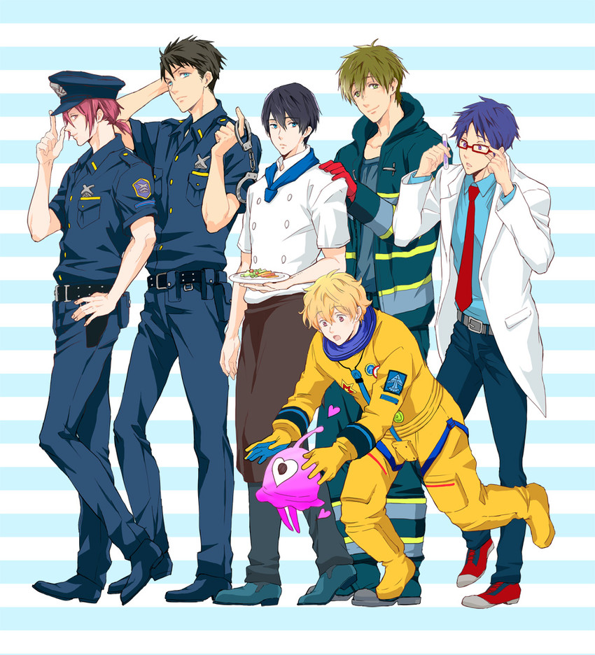 tachibana makoto, nanase haruka, matsuoka rin, hazuki nagisa, yamazaki sousuke, and 1 more (free!) drawn by zuka_(dokubou)