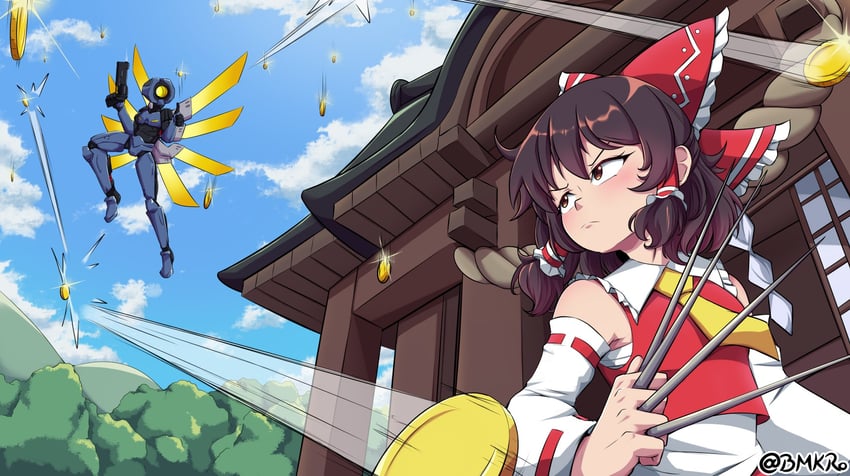 hakurei reimu and v1 (touhou and 1 more) drawn by bmkro