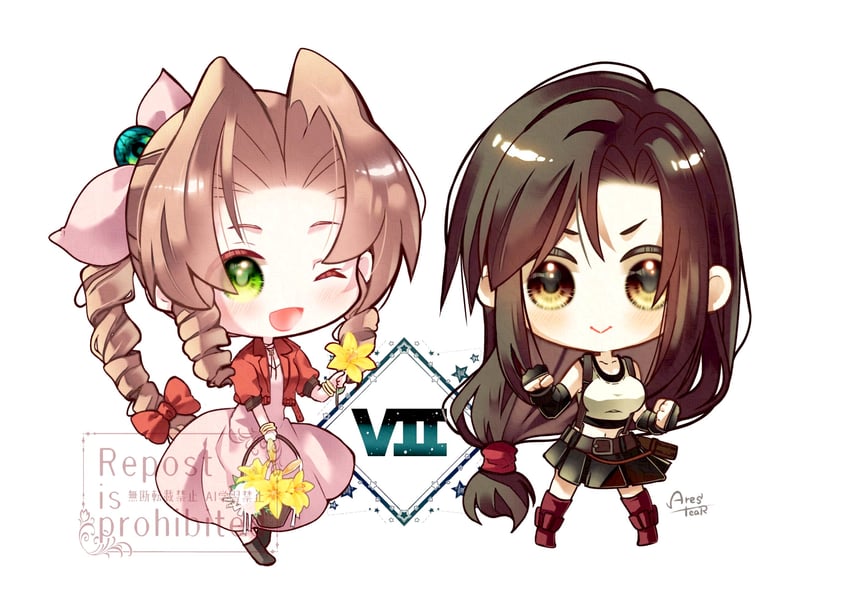 tifa lockhart and aerith gainsborough (final fantasy and 2 more) drawn by arestear0701