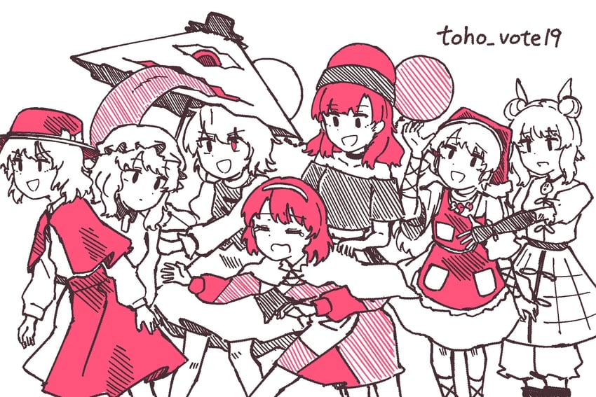 tatara kogasa, usami renko, maribel hearn, hecatia lapislazuli, haniyasushin keiki, and 2 more (touhou) drawn by wasabisuke