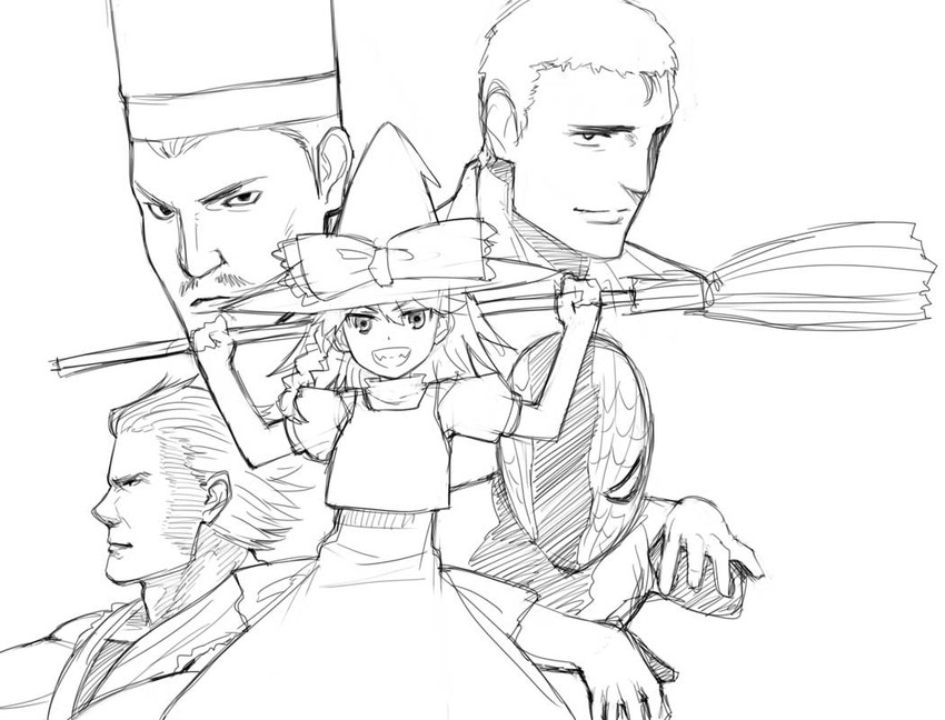 kirisame marisa, spider-man, abe takakazu, and yabeno hikomaro (touhou and 6 more) drawn by yu_65026