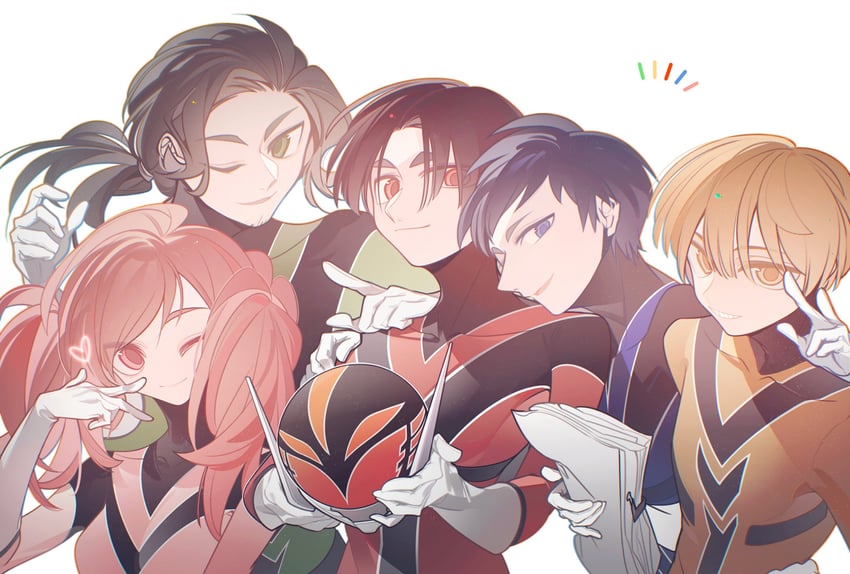 akabane sousei, red keeper, yellow keeper, pink keeper, blue keeper, and 4 more (sentai daishikkaku) drawn by sangjiii1