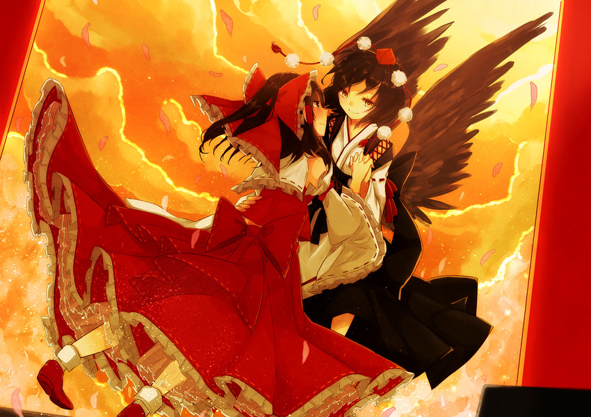 hakurei reimu and shameimaru aya (touhou) drawn by ark_tr