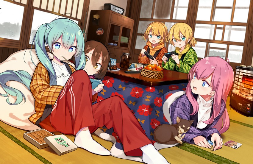 hatsune miku, kagamine rin, kagamine len, megurine luka, meiko, and 1 more (vocaloid and 1 more) drawn by kiya_machi