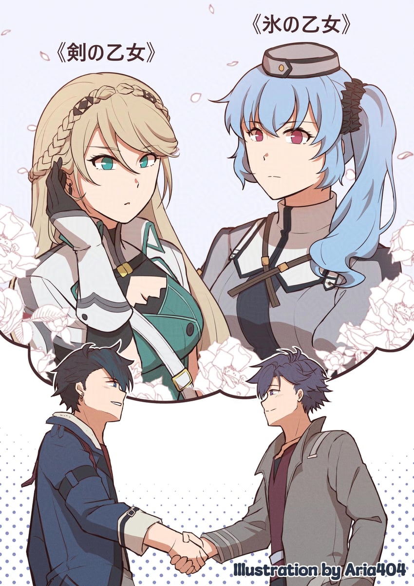 rean schwarzer, van arkride, elaine auclair, and claire rieveldt (eiyuu densetsu and 3 more) drawn by aria_404