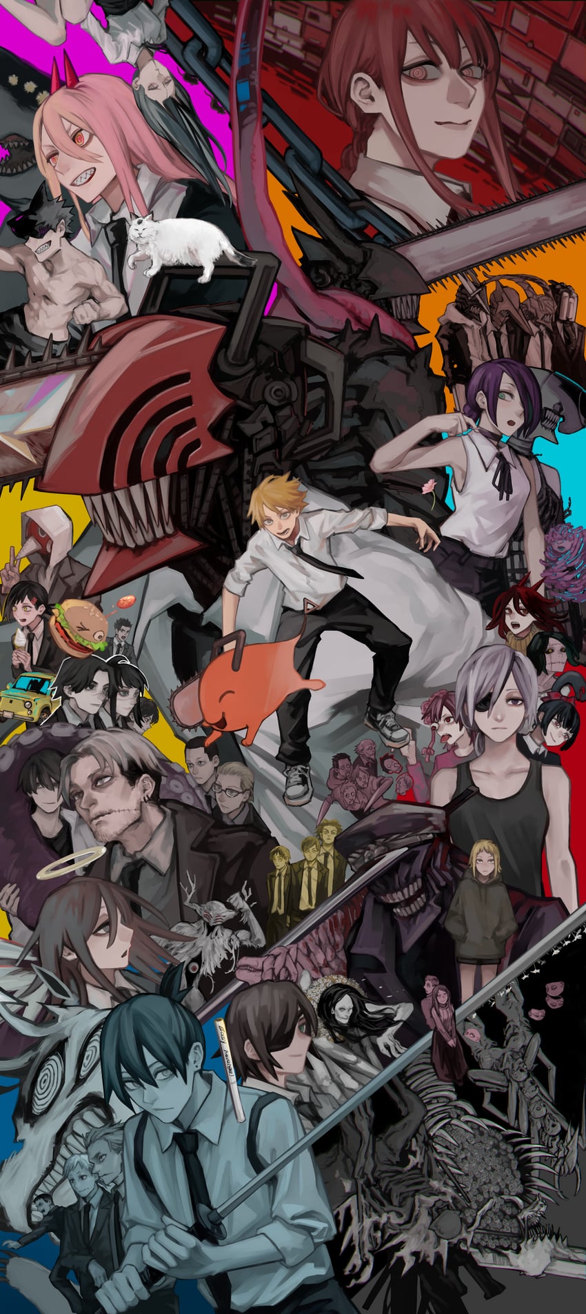 makima, power, denji, reze, higashiyama kobeni, and 54 more (chainsaw man) drawn by nakano_(2_mannaka)