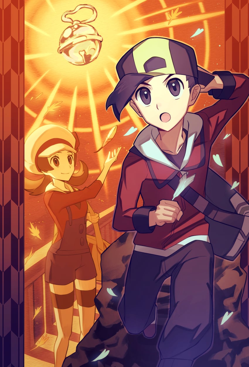 ethan and lyra (pokemon and 1 more) drawn by natupath_summer