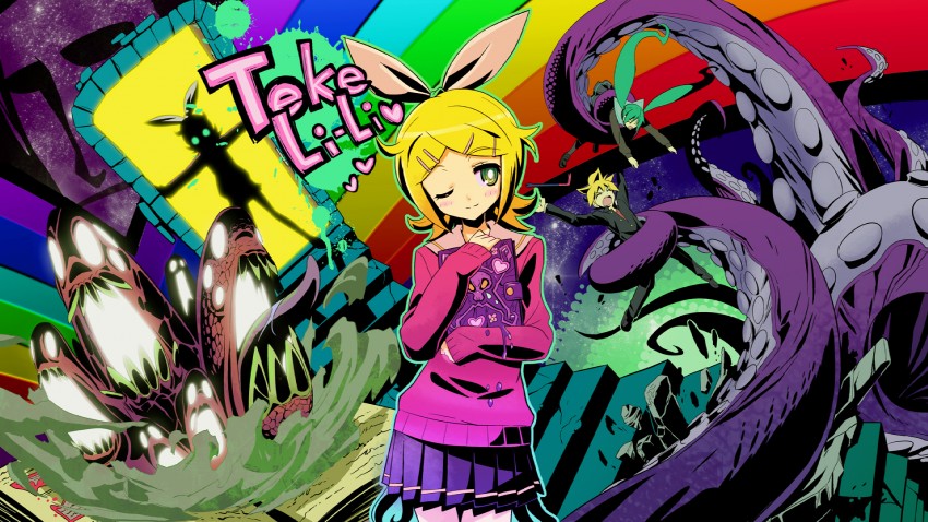 hatsune miku, kagamine rin, kagamine len, and shoggoth (vocaloid and 2 more) drawn by maxgonta