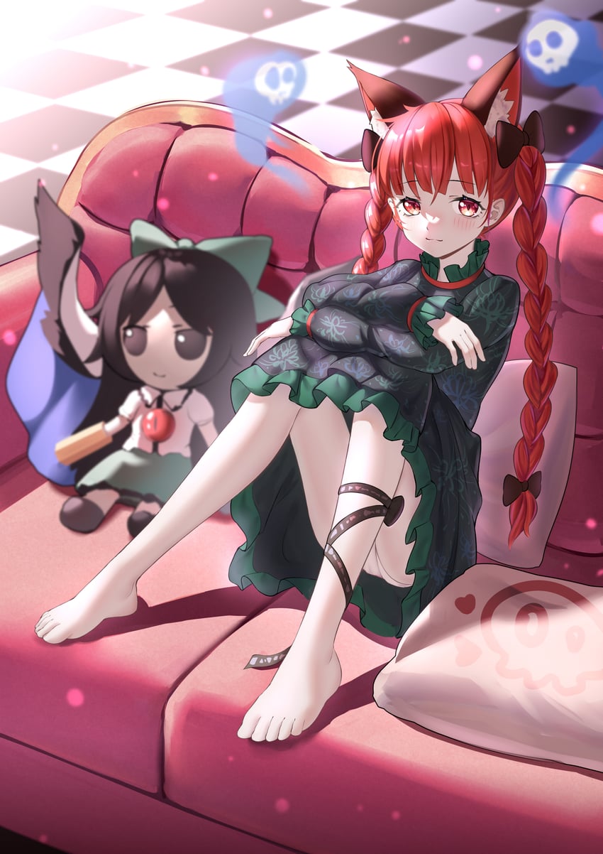 kaenbyou rin and reiuji utsuho (touhou) drawn by ailu_elf