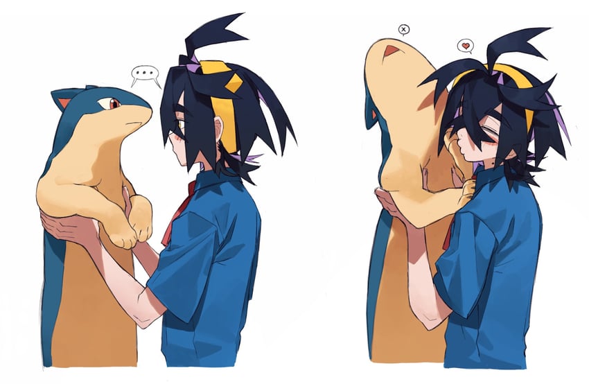 kieran and quilava (pokemon and 1 more) drawn by knifedragon