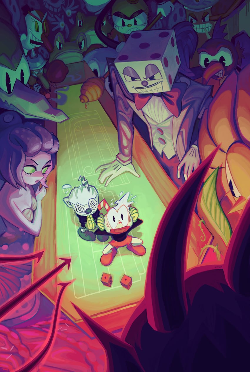 cuphead, mugman, cala maria, king dice, cagney carnation, and 10 more (cuphead) drawn by kirvias_(kirvia)