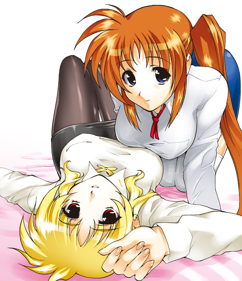 fate testarossa and takamachi nanoha (lyrical nanoha and 2 more) drawn by henshako