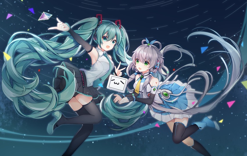 hatsune miku, luo tianyi, and xiao dianshi (vocaloid and 2 more) drawn by drsn