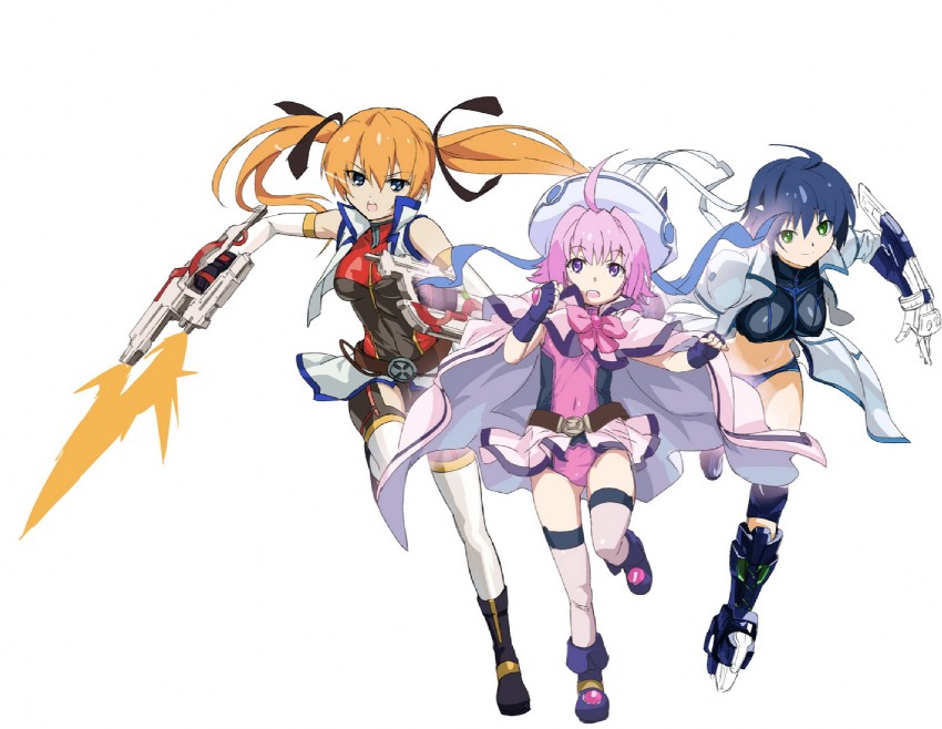 subaru nakajima, teana lanster, caro ru lushe, revolver knuckle, cross mirage, and 3 more (lyrical nanoha and 1 more) drawn by makacoon