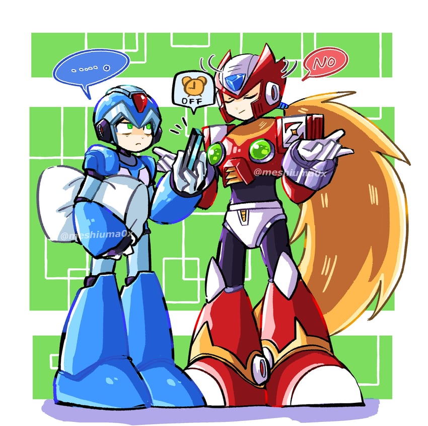 zero and x (mega man and 1 more) drawn by meshiuma0x