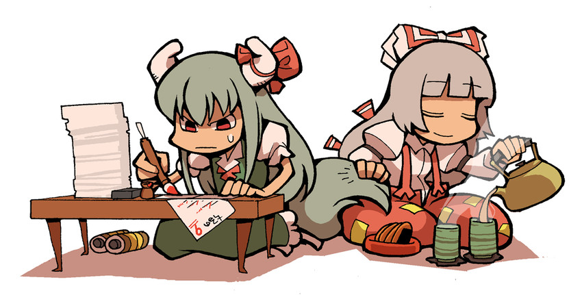 fujiwara no mokou, kamishirasawa keine, and ex-keine (touhou) drawn by hounori