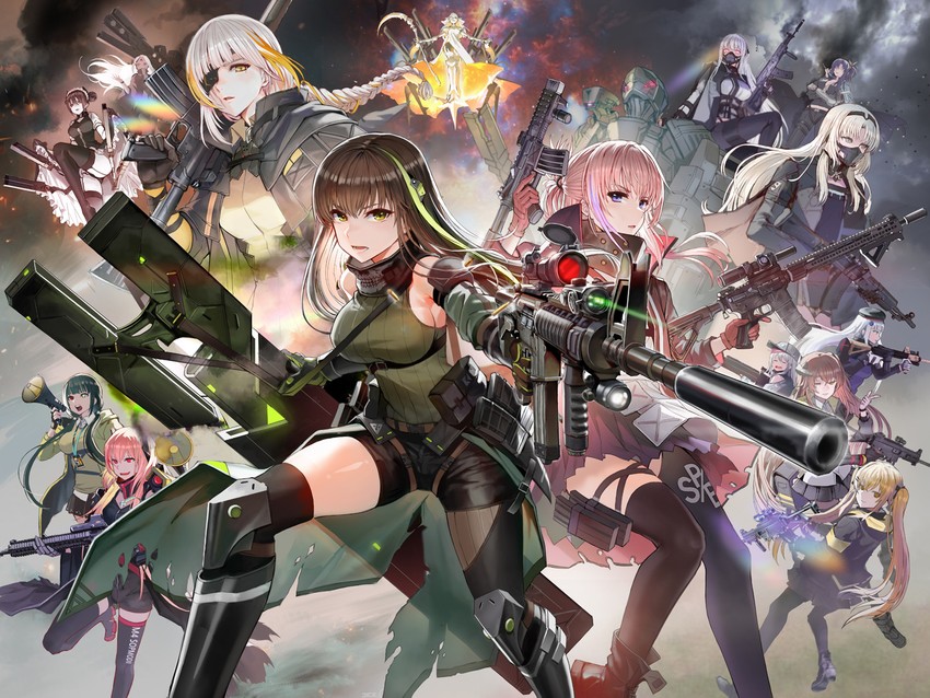 hk416, ump45, ump9, ak-12, g11, and 15 more (girls' frontline) drawn by taesi