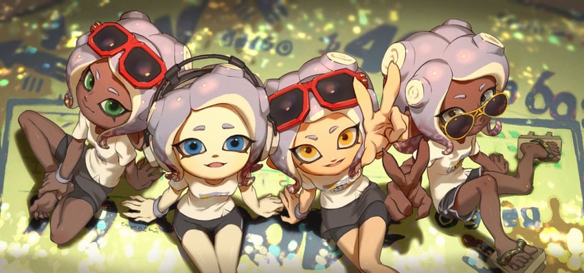 octoling player character and octoling girl (splatoon) drawn by cokeshi