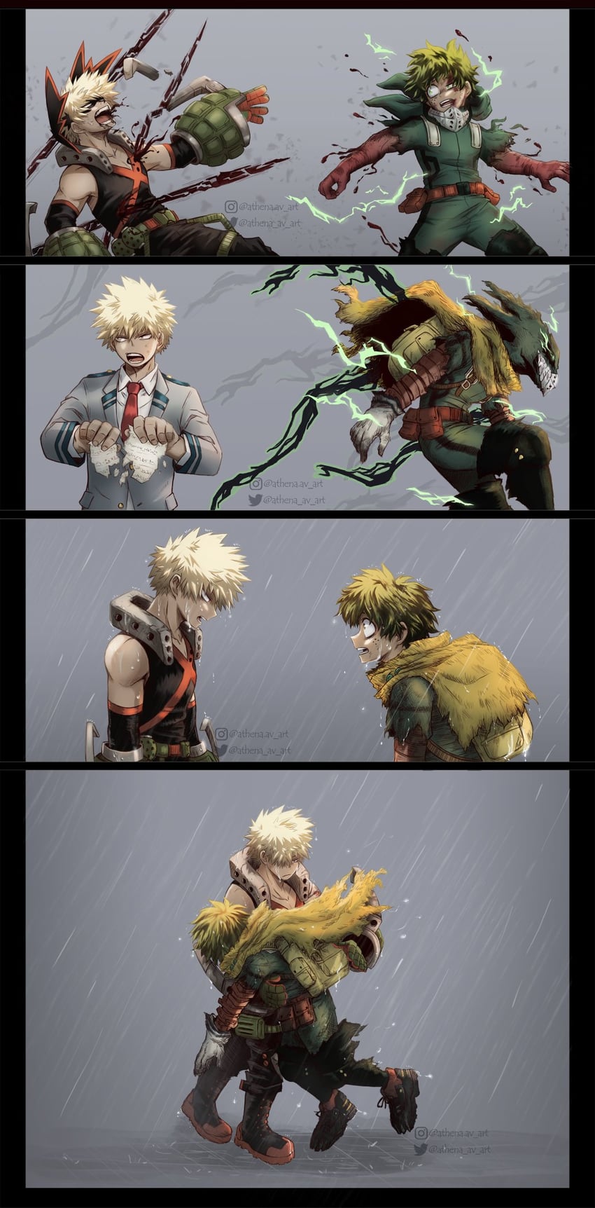 midoriya izuku and bakugou katsuki (boku no hero academia) drawn by athena_av