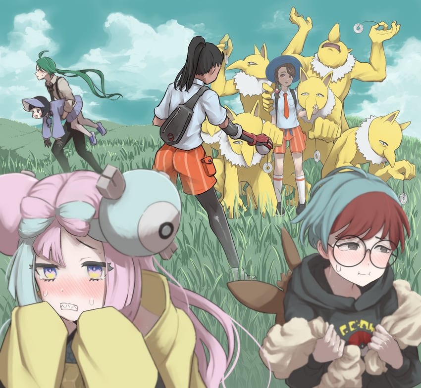 iono, juliana, rika, nemona, penny, and 2 more (pokemon and 1 more) drawn by mochoi_soku